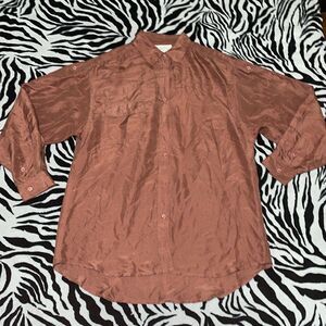 Vintage women’s brown silk long sleeve button down collar shirt breast pocket
